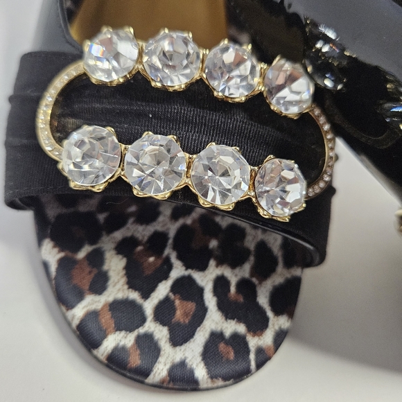 Beverly Feldman Black Peep Toe Heels Open Back 8M Rhinestones Kitten Heel - Picture 9 of 17